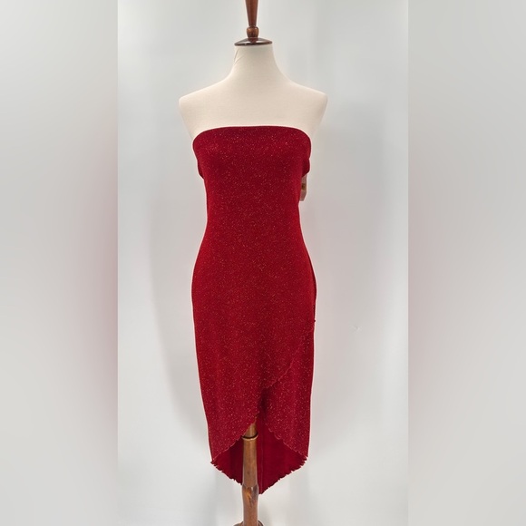 Vintage Y2K Fairy Strapless Red Sparkle Formal Party Dress Large NEW Holiday - Picture 2 of 6